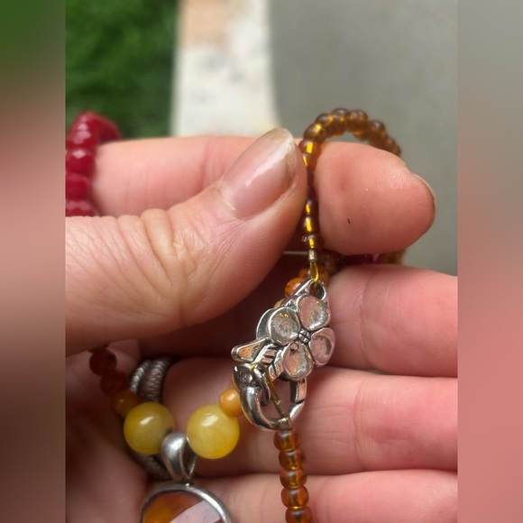 ARTISAN Hand Crafted Necklace w/ Vintage Silver Plated Pendant & Amber Beads - Picture 8 of 11